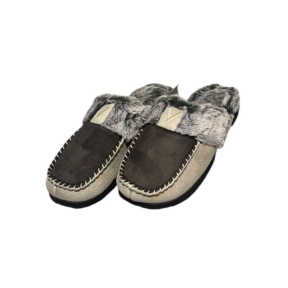 Vonmay Women's Gray Fuzzy Moccasin Slippers Size L Memory Foam